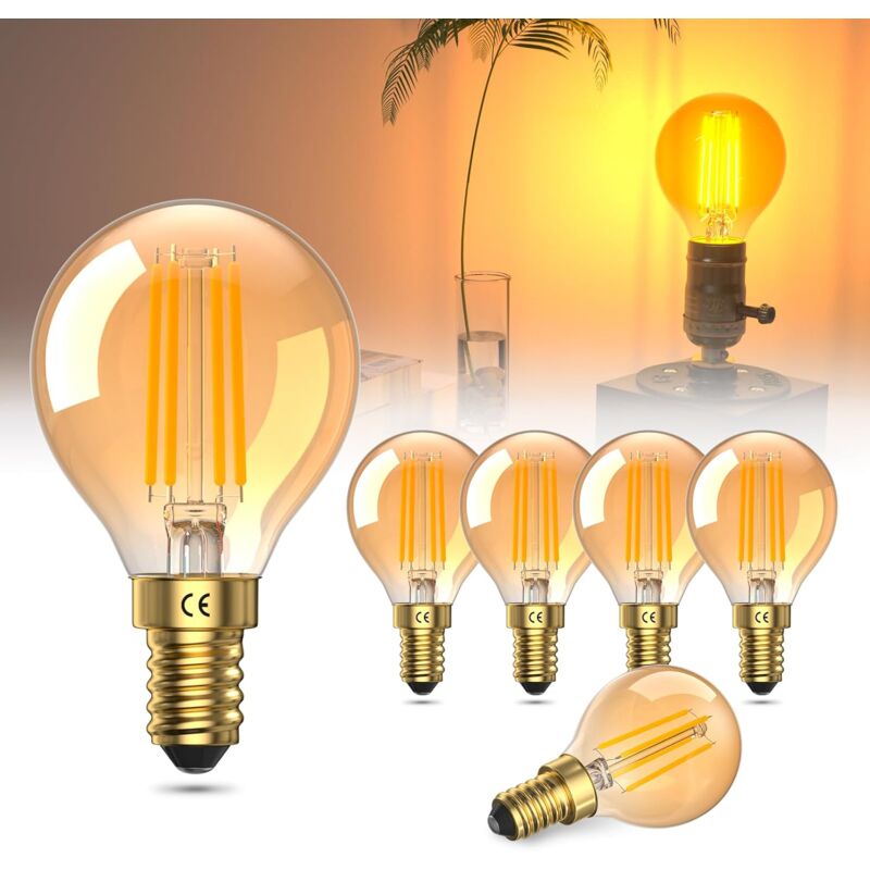 E14 4 W Led-glühbirne, 2200 K Warmweiß, Bernsteinfarbenes Glas, 40 W Entspricht Einer G45-glühlampe, Ac 220–240 V, 6 Stück