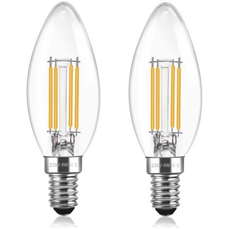 2er-set C35 E14 4w Led-glühbirne, Vintage-e14-glühbirne, Entspricht 40w Halogenlampe, 400lm Warmweiß 2700k, Ac 230v, Kerzenform, Transparentes Glas, Nicht Dimmbar