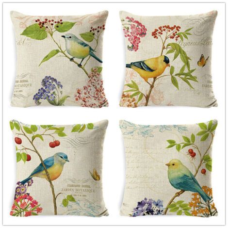 Housse De Coussin Imperméable, Lot De 4, Extérieur, Motif Oiseau Textile, Décoration De Jardin Et Patio, 45x45 Cm