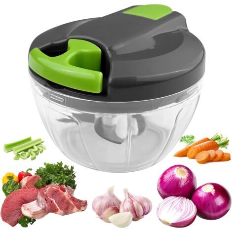 Manueller Mini-küchenzerkleinerer, 520 Ml, Kabelgebundener Manueller Zwiebelschneider, Stabmixer Mit 3 Edelstahlklingen, Gemüsezerkleinerer, Manueller Zwiebelschneider, Zwiebelschneider (grün)