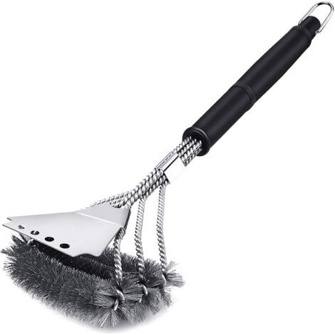 Grill-brosche Mit Grill-nettoyage-brosche, Griffe Aus Rostfreiem Edelstahl, Horizontales Design