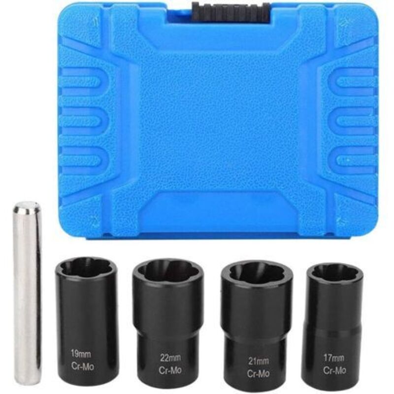 Msbd 5-teiliger Steckschlüsselsatz Roue De Verrouillage Écrou Boulon Goujon Extracteur Extractor 17mm 19mm 21mm 22mm Douille