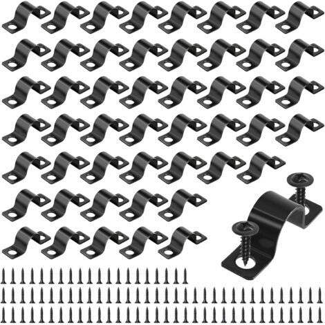 50 Stück Schwarze Kabelbinder, Edelstahl-zweiloch-u-klemmen Zur Befestigung Von Rohren Oder Kabeln (ø 6 Mm)