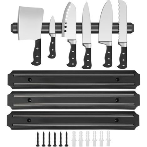3-teiliger Magnetischer Küchenmesserhalter, 33 Cm Magnetische Messerleiste Mit 6 Schrauben, Wandmontierter Messerhalter, Magnetischer Messerhalter, Schwarzer Messerhalter Für Küchenmesser