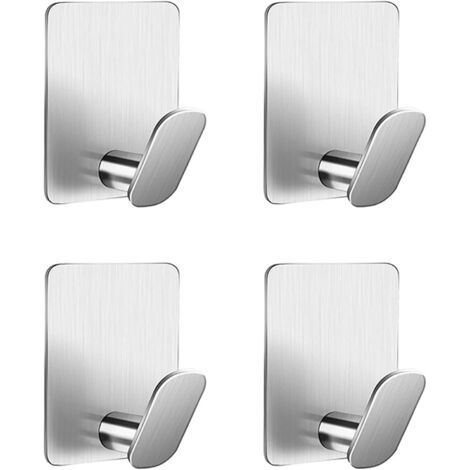 4 Stück Selbstklebende Wandhaken, Selbstklebende Garderobe, Handtuchhalter, Badezimmer, Küche, Geschirrtuchhaken, Selbstklebender Handtuchhaken Ohne Bohren, Edelstahl, Silber