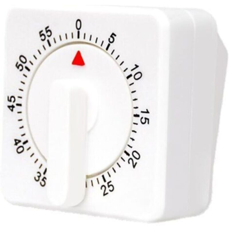 60-minuten-mechanik-küchenuhr, Weißer Quadratischer Visueller Timer Mit Lautem Alarm – Weiß