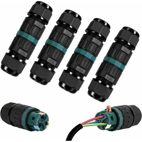 Wasserdichter Ip68-anschlusskasten – Set Mit 4 2-wege-außensteckverbindern, Wasserdichter Anschlusskasten Für Externe Verkabelung Für Erdkabel Mit Einem Durchmesser Von 9–12 Mm