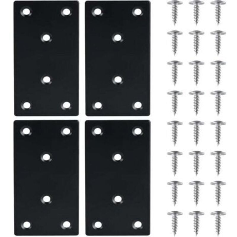 4 Stück Flache Befestigungshalterung, Edelstahl-reparaturplatten, Lochplatten Mit Schrauben, Metallhalterung, 48971,8 Mm, Schwarze Stahlplatte, Für Die Reparatur Von Möbelverbindungen