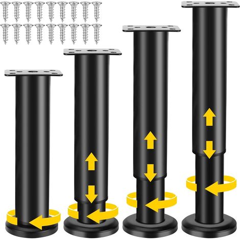 4 Stück Möbelbeine Verstellbar 18–30 Cm Metall Sofa Schrank Tisch Stuhl Beine Schwarz