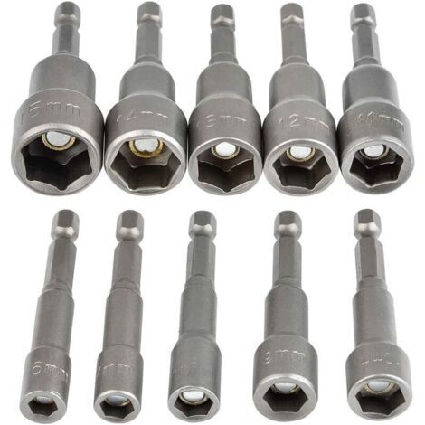 10-teiliger Magnetischer Innensechskant-steckschlüsselsatz, 6–15 Mm Schlagschrauber, 1/4 Zoll Magnetischer Innensechskant-steckschlüssel-adapter.