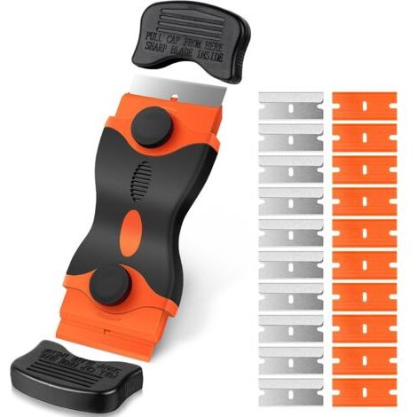 Ceranfeldschaber Mit 20 Ersatzklingen, Multifunktional Zum Schaben Von Etiketten, Aufklebern, Dicht- Und Klebstoffen, Orange.