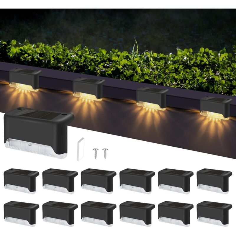 Set Mit 12 Solarleuchten Für Außentreppen, Wasserdichte Solarleuchten Für Außenzäune, Warmweiß, Led-solarleuchte Für Den Außenbereich Für Zaun, Außentreppe, Stufen, Hof