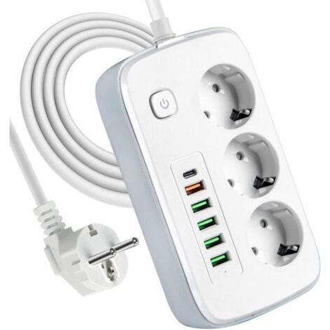 – 3 Preise Mit 5 Usb 2.4a-anschlüssen Und 1 Usb-c – 2 Meter Langes Kabel Mit Unterbrecher – Überspannungsschutz