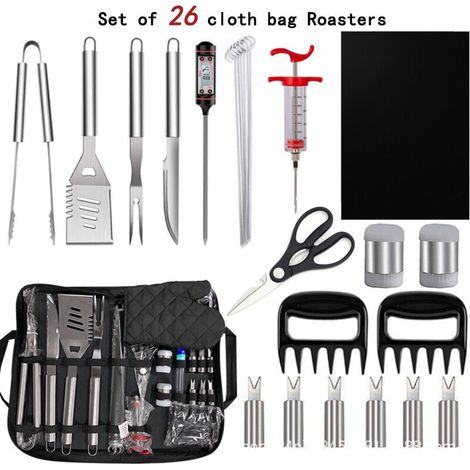 26-teiliges Grillset Aus Edelstahl Mit Aufbewahrungstasche, Tragbares Outdoor-grillset, Ideales Geschenk Für Grillliebhaber -