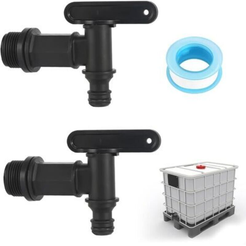 2er-pack Ersatz-regenwassertank-wasserhahn Aus Kunststoff Mit Wasserdichtem Band, 3/4-zoll-adapter, Optimaler Wasserhahn Für Den Bequemen Einsatz Im Garten Und Zuhause