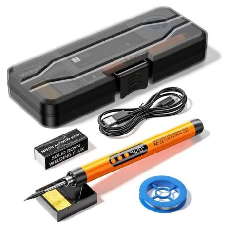 Orangefarbenes Lötkolben-set Mit Mini-digitalanzeige Und Kabellosem Usb-ladekabel Für Die Reparatur Von Haushaltsgeräten