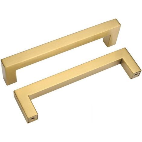 Set Mit 5 Goldenen Möbelgriffen, Goldenen Griffen, Goldenen Küchenmöbelgriffen – Goldenen Möbelgriffen, Goldenen Griffen, Gebürstetem Messing, Griffmittenabstand 128 Mm