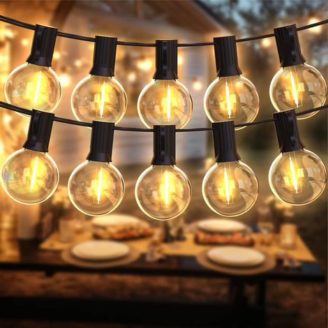 Led-lichterkette Für Den Außenbereich, 15 M, Mit 26 Stück E12 G40-kunststoffbirnen, Wasserdicht Ip45, Ideal Für Garten, Hof, Bistro, G-