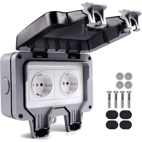 Ip66 Wasserdichte Steckdose, Wetterfeste Außensteckdose, Außenwandsteckdose, Wasserdichte Anschlussdose, Wasserdichte Doppelsteckdose, Für Küche, Badezimmer, Garage, Pool Und Garten