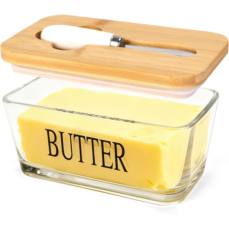 Butterdose Mit Bambusdeckel, Luftdichte Butterdose Aus Glas Mit Deckel Und Spatel, Originalfarbe