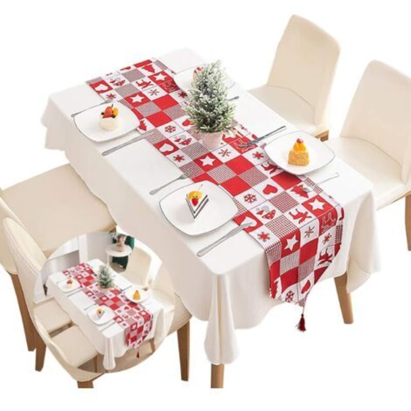 Pr Red Christmas Tartan Cotton Table Runner, Dekorative Tischdecke Für Zuhause, Waschbarer Quasten-tischläufer Für Familienessen, Partydekoration