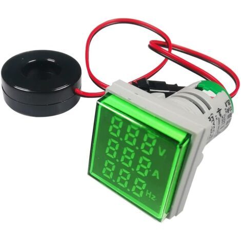 Frequenzmesser, Voltmeter, Amperemeter, Frequenzzähler, 22 Mm Ac 50–500 V/0–100 A/0–99 Hz Mit 3-stelliger Led-anzeige, Multifunktions-multimeter (grün, Quadratisch)