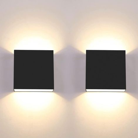 Set Mit 2 7-w-led-wandleuchten, Moderne Innenbeleuchtung, Warmweiß 3000 K, Schwarzes Quadrat