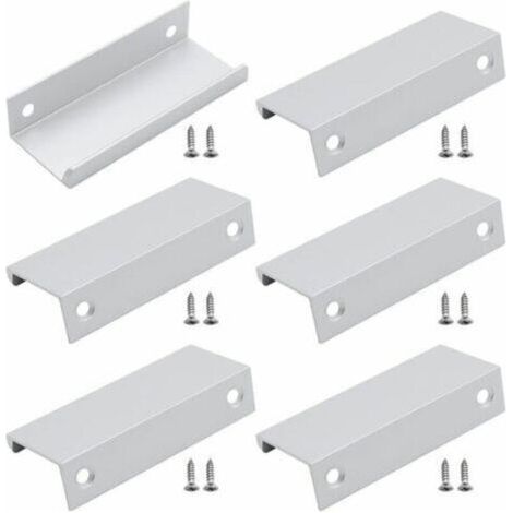 6 X Aluminium-rückmontagegriff, Unsichtbarer Möbelgriff Für Schubladen, Kleiderschränke, Schränke – Silber – 80 Mm Lang – Schrankbeschläge
