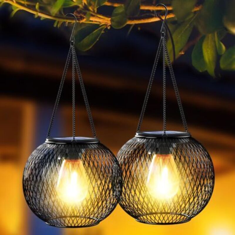 Lanterne Solaire Exterieur Jardin, Lamps Solaires Exterieur En Metal Ip65 Étanche Lanterne Led White Chaud Lanterne