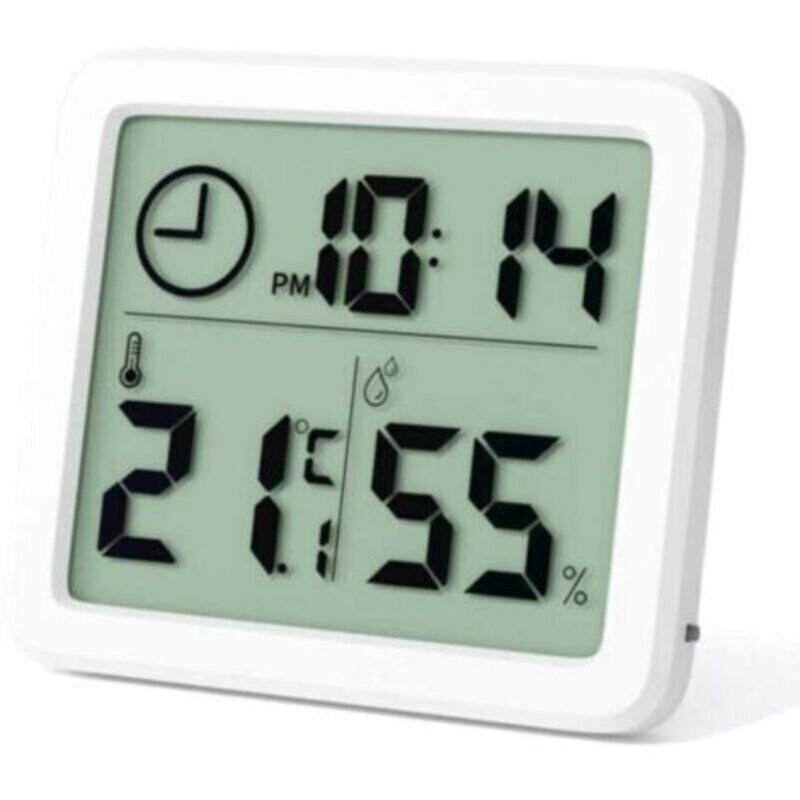 Mini-digital-innenthermometer, Xu, Professionelles Tragbares Großbild-hygrometer Mit Uhr. Präzises Weißes Messthermometer, Für Zuhause, Babyzimmer, Büro, Gewächshaus. -