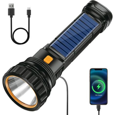 Solar-led-taschenlampe, Wiederaufladbar, 1200 Mah, Mit Usb-ladegerät, Ipx4 Wasserdicht, 3 Beleuchtungsmodi Für Camping, Wandern Und Notfälle