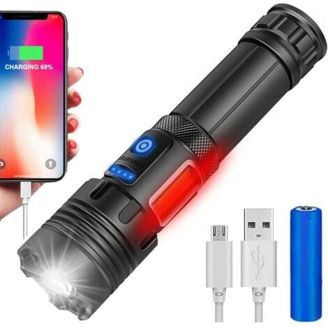 Ultrastarke Led-taschenlampe, Xhp70.2, 10.000 Lumen, Taktische Taschenlampe Mit Wiederaufladbaren Batterien, Zoombar, Wasserdicht, 3 Lichtmodi + 4 Cob-seitenlichtmodi Für Notfälle