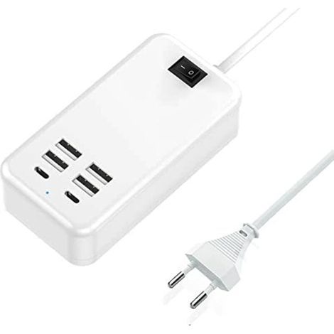 Usb C, Usb-ladegerät Mit 6 Anschlüssen, 2 Usb-c-anschlüsse + 4 Usb-a-anschlüsse, Multi-usb-kompatibles Ladegerät Mit Zusätzlichen Geräten Wie Iphone/samsung/tablet