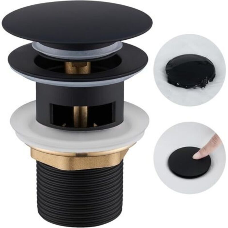 Bonde De Lavabo Mit Trop Plein, Bouchon Lavabo Salle De Bain, Bonde De Vidage Pop-up Clic Clac Anti-colmatage, Universelle Standard-g 1 ¼, Finition Noir Mat