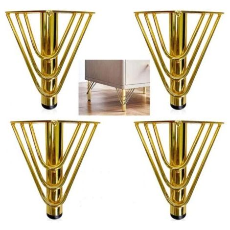 4 Goldfarbene Möbelbeine Aus Metall, 15 Cm Modernes Ersatz-sofabein, Bein Für Couchtisch, Tv-schrank, Bodenschutz + Geräuschlose, Rutschfeste Basis