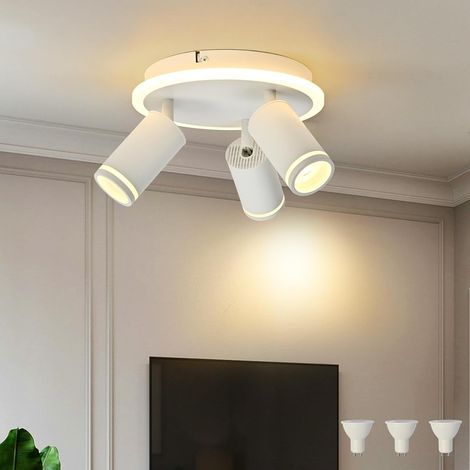 Led-deckenleuchte Für Den Innenbereich Mit 3 Spots, Schwenk- Und Verstellbar, Moderne Leuchte Mit Bodenbeleuchtung, 8 W + 3 Gu10-leuchtmittel, Warmweiß 3000 K, Ideal Für Die Küche [energieklasse F] –