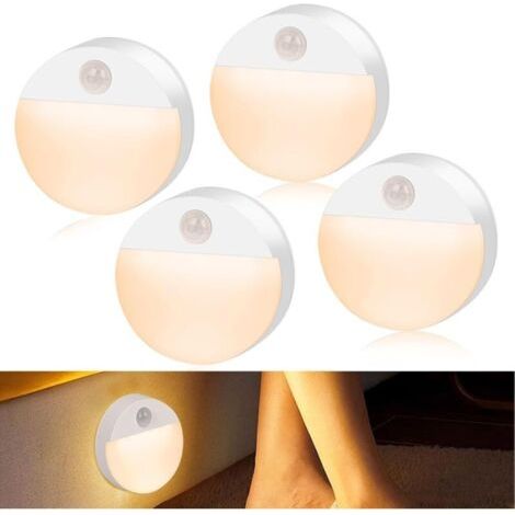Nachtlicht Mit Bewegungssensor – Set Mit 4 Leds Mit Batterien – Automatisches Einschalten Für Flur, Treppen, Schlafzimmer, Praktisch Und Wirtschaftlich