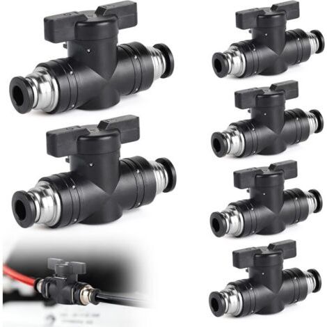 6 X Pneumatische Verschraubung, 6 Mm Luftstrom-regulierungsventil, Gerades Pneumatisches Absperrventil, Steck-schnellverbinder (buc6)