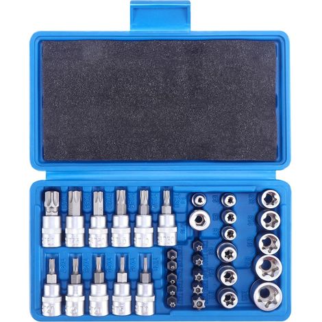 34-teiliges Torx-bit-set, Einschließlich T10-t55 Stern-torx-bits, T10-t60 Stern-torx-bits, E4-e20 E-typ-bits, Interne Und Externe Torx-bits.
