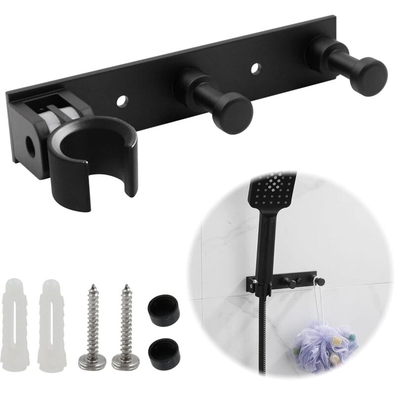 Duschkopfhalter – Verstellbarer Duschkopf Mit 2 Haken Zum Aufhängen Im Badezimmer, Universeller Wand-duschkopfhalter, Drehbarer Duschkopf, Schwarz