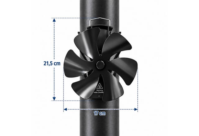 Relaxdays Kaminventilator, Ohne Strom, Magnetisch, 6 Blätter, Hbt: 21,5x17x11 Cm, Mit Thermometer, Aluminium, Schwarz