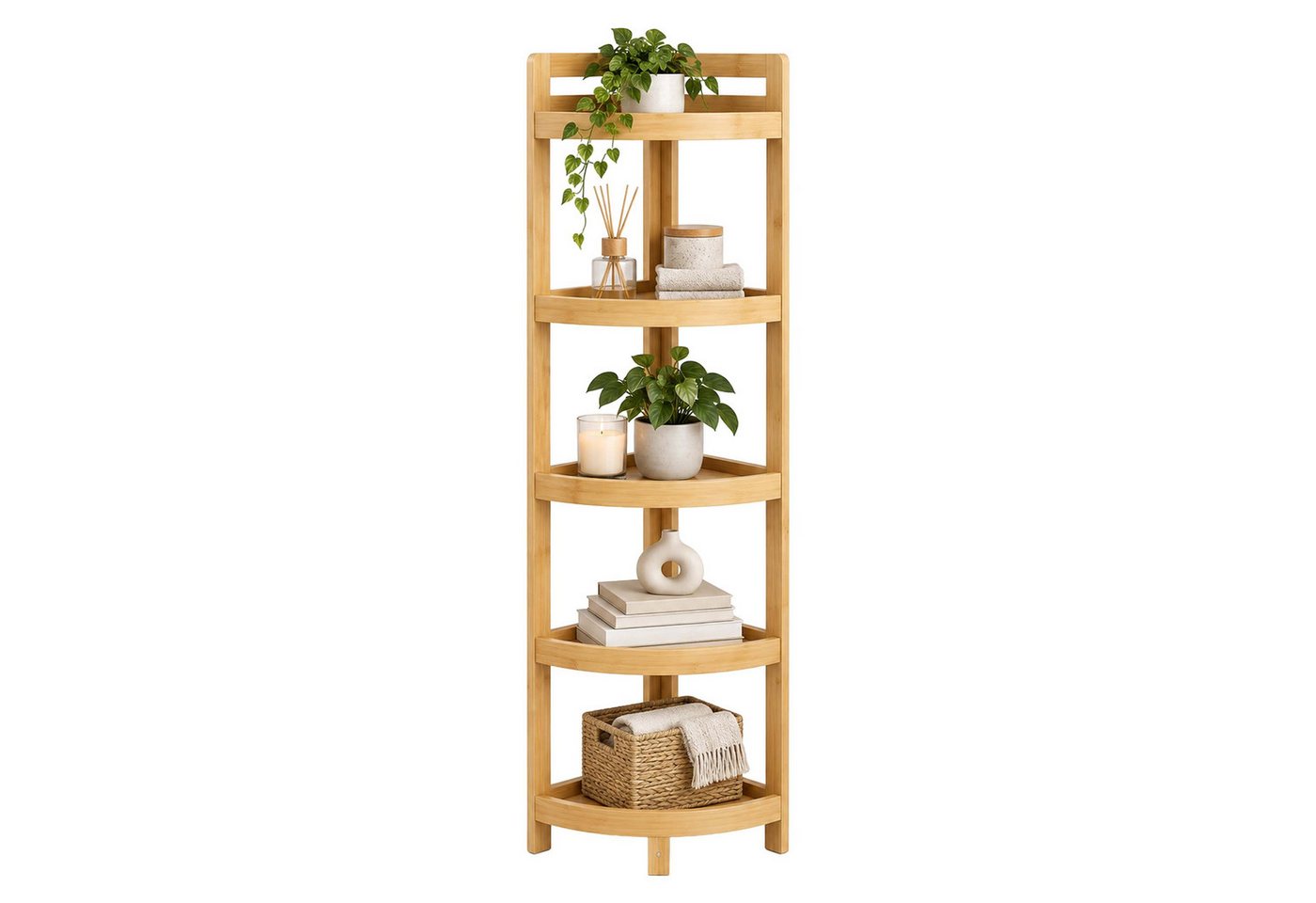 Relaxdays Eckregal Bambus, 5 Halbrunde Ablagen, Hbt: 116x23x23 Cm, Standregal Bad & Küche, Platzsparendes Regal, Natur Bild 2
