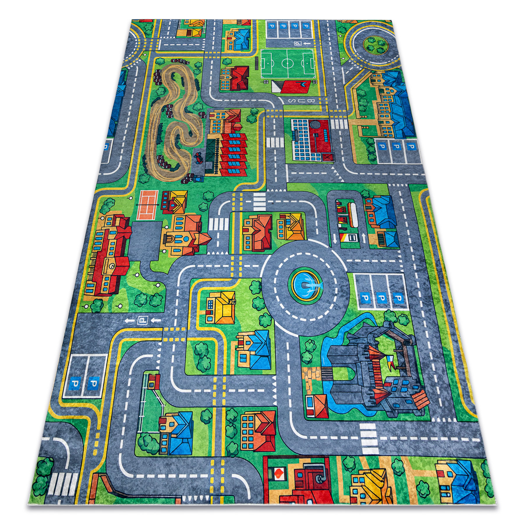 Bambino 61500 Waschteppich Stadt, Straßen Für Kinder Anti-rutsch - Grün / Grau Green 120x170 Cm