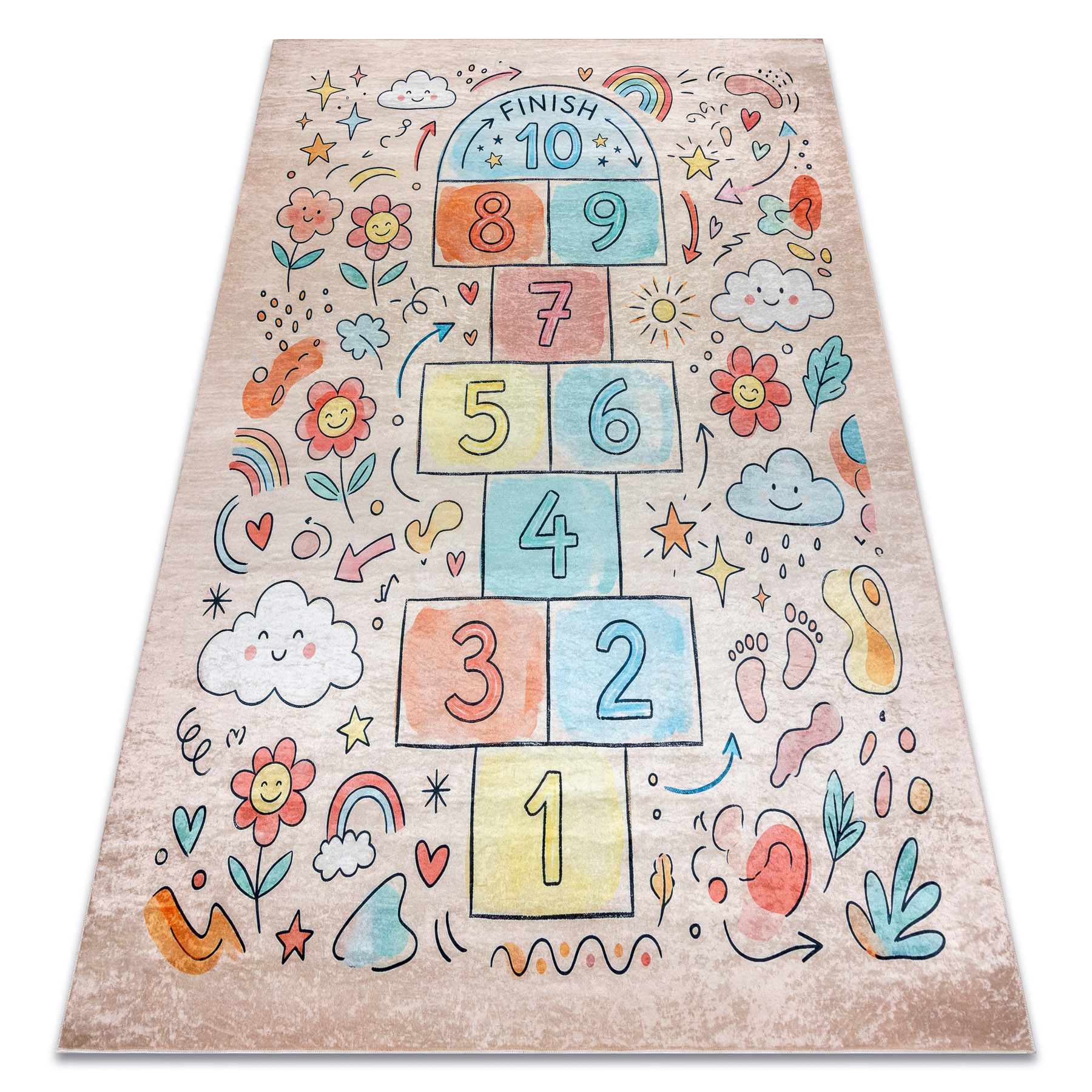 Bambino 61470 Waschteppich Himmel, Zahlen, Blumen Für Kinder Anti-rutsch - Rosa / Blau Pink 200x290 Cm
