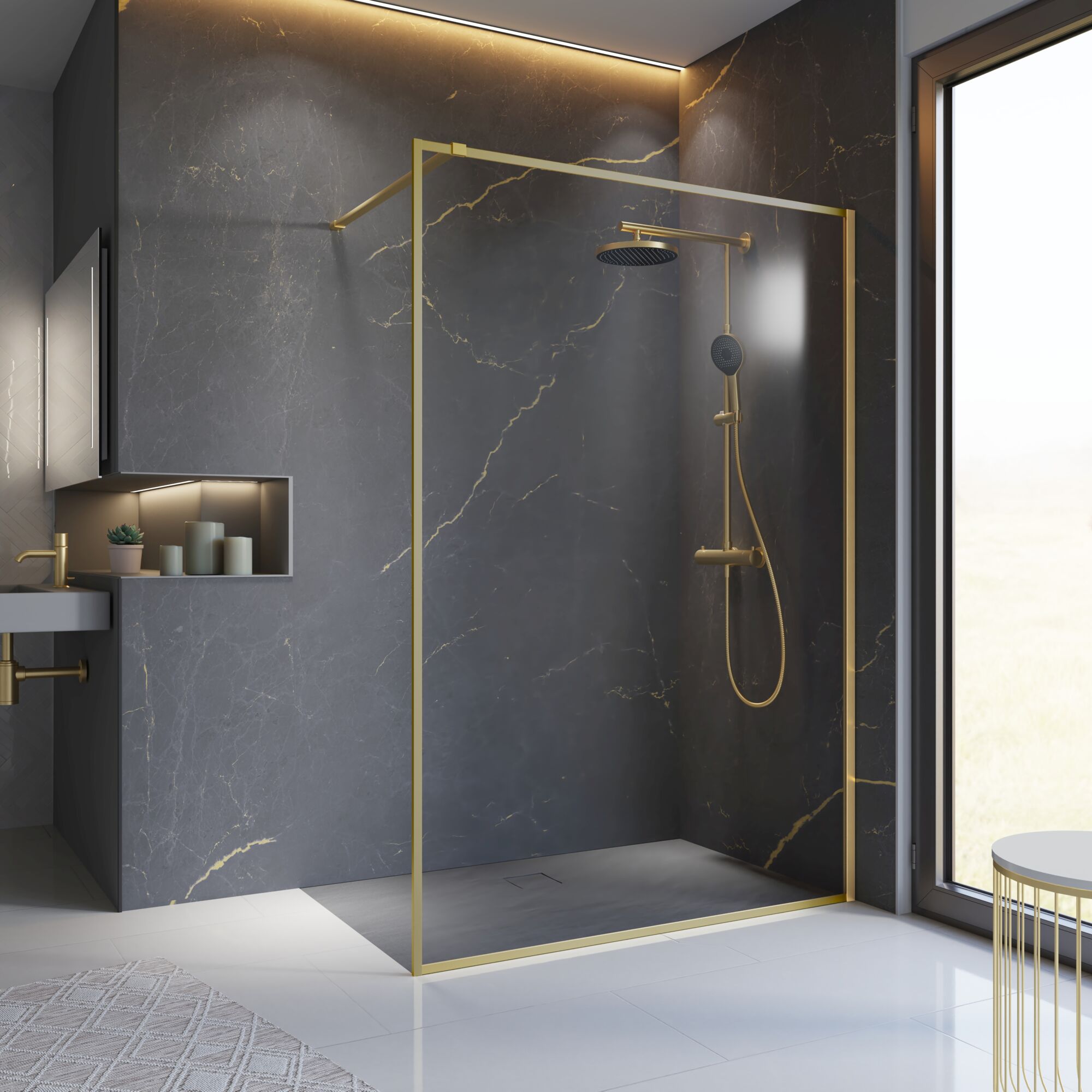 Schulte Walk-in Duschwand Trend 2.0, Goldoptik, 120 X 200 Cm, 6 Mm Sicherheitsglas, Offene Duschkabine