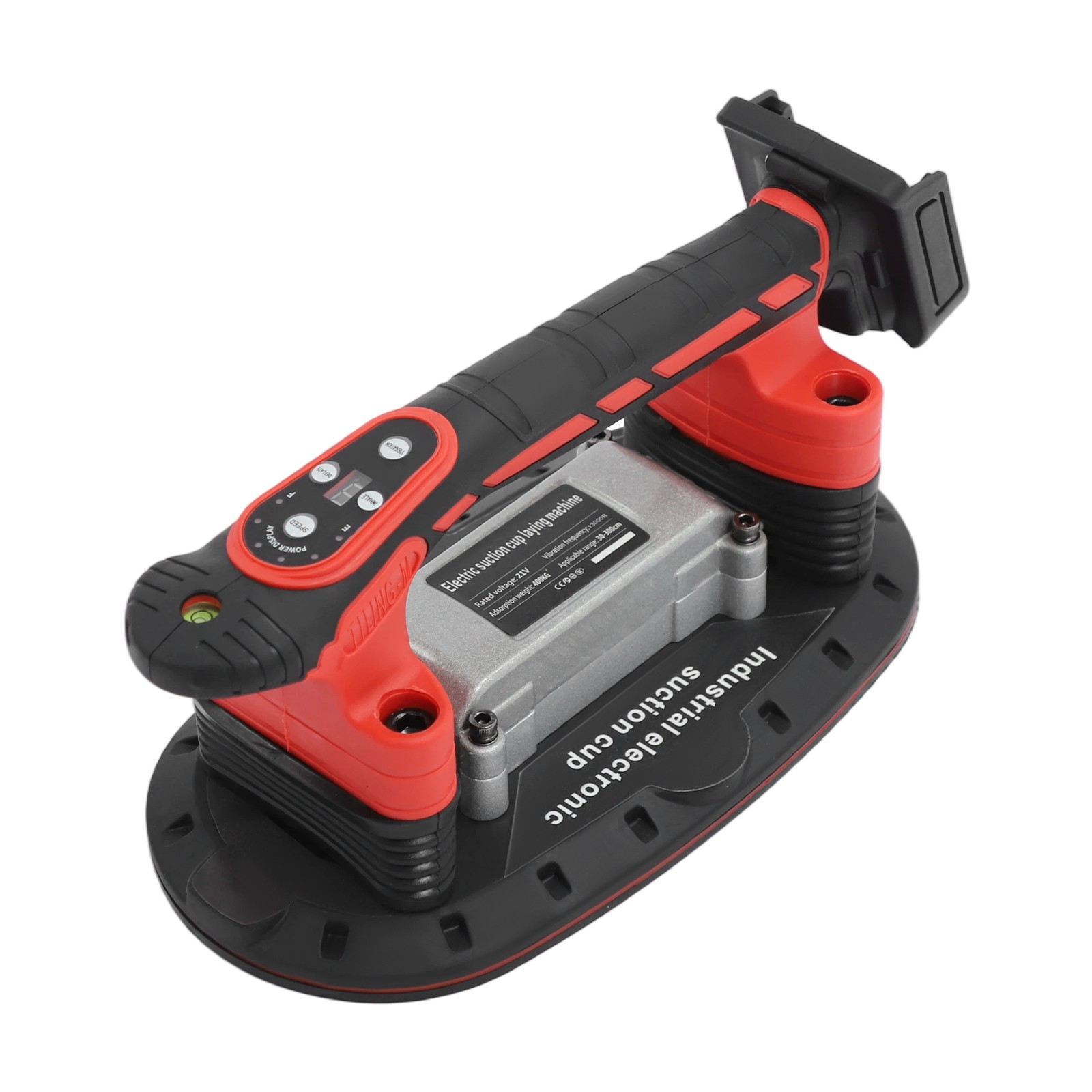 Fliesenrüttler Mit Saugnapf – Rot, 21 V, 400 Kg, Digitalanzeige, Integrierte Wasserwaage, 12,4 × 7,28 Zoll – Ideal Für Fliesen Von 30 Bis 300 Cm