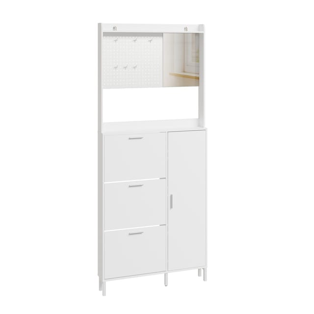 Sobuy Schuhschrank Schmal Hoch Weiß Mit Spiegel Und 6 Haken Schuhkipper Mit 9 Regalböden Und Klappenfächern Flurschrank Für Diele Und Flur 83×14×197 Cm Tragkraft 66 Kg Fsr233-w