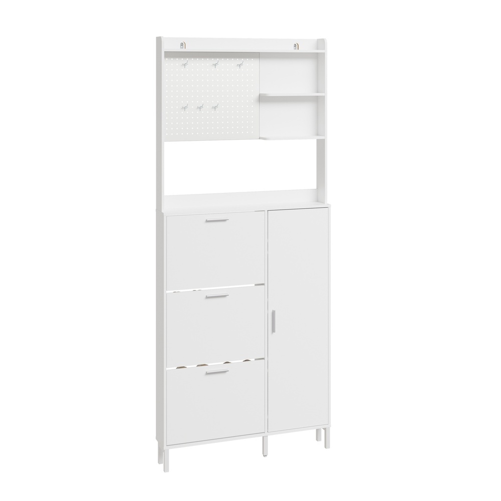 Sobuy Schuhschrank Schmal Hoch Weiß Schuhkommode Mit 6 Haken Und Schuhkipper Garderobenschrank Holzwerkstoff Für Flur, Diele Und Eingangsbereich 83×14×197 Cm Tragkraft 70 Kg Fsr232-w