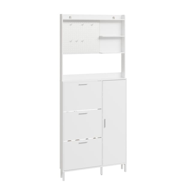 Sobuy Schuhschrank Schmal Hoch Weiß Schuhkommode Mit 6 Haken Und Schuhkipper Garderobenschrank Holzwerkstoff Für Flur, Diele Und Eingangsbereich 83×14×197 Cm Tragkraft 70 Kg Fsr232-w