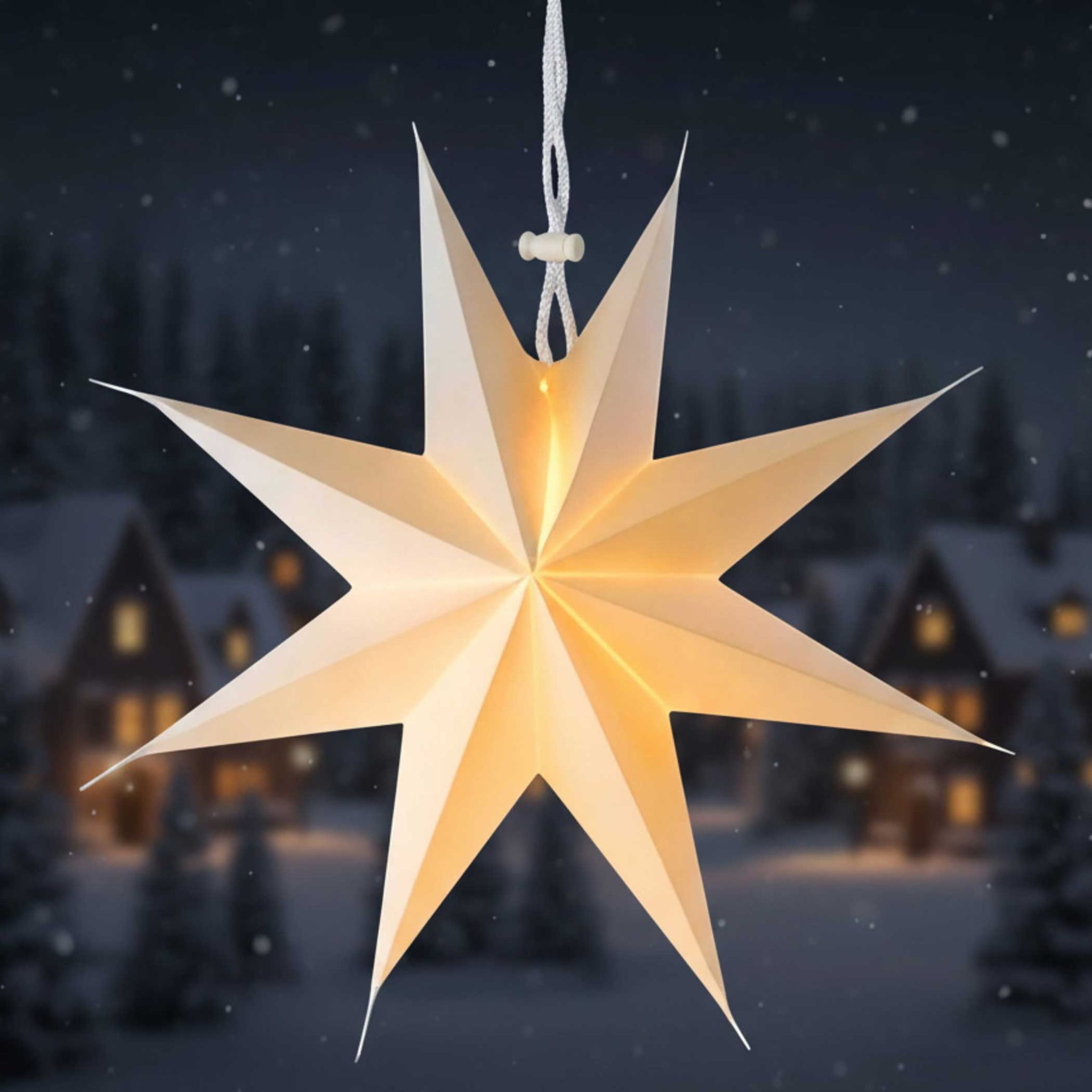 Led Papierstern Weiß Zum Hängen Mit Timer Für Außen Und Innen - Ø 38 Cm - Deko Weihnachtsstern Warmweiß Beleuchtet Batteriebetrieben